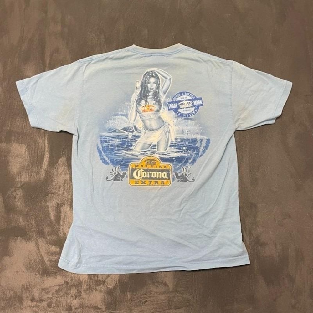 Vintage Corona Extra beer shirt mens Large blue 2000s y2k